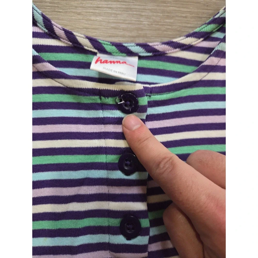 Hanna Andersson Purple Striped Dress Long Sleeve Buttons Girls 110 US 5 - read